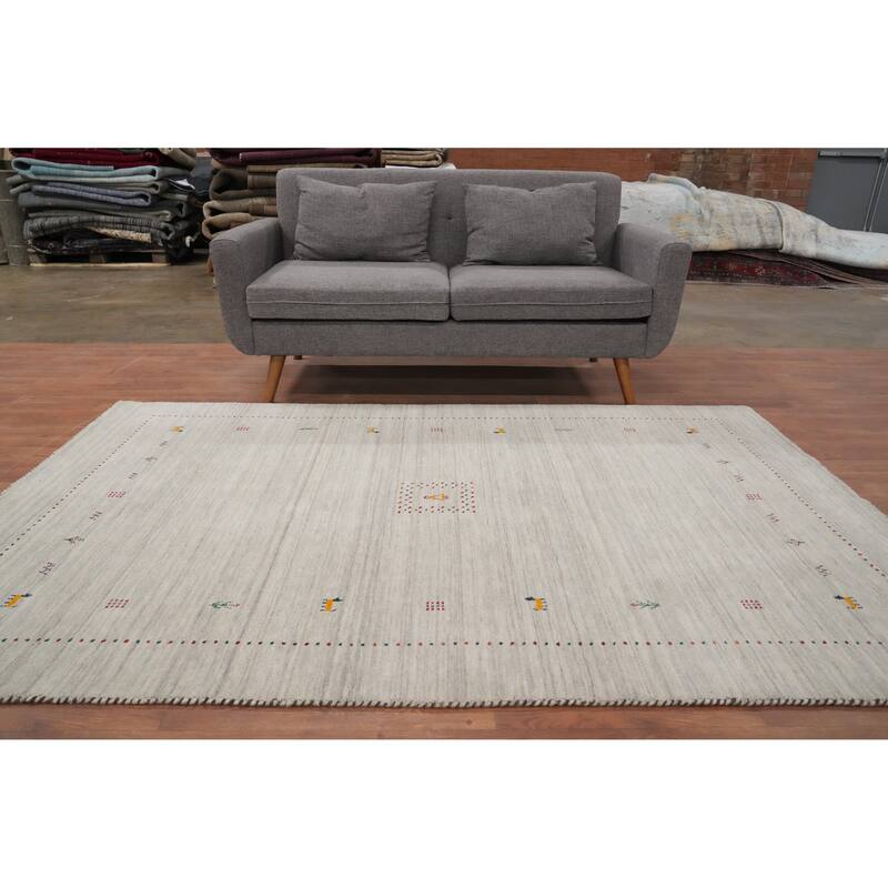Hand Knotted Oriental 100% Wool Carpet Tribal Animal Pictorial Beige & Ivories Gabbeh Area Rug - 7' 9'' X 5' 0''