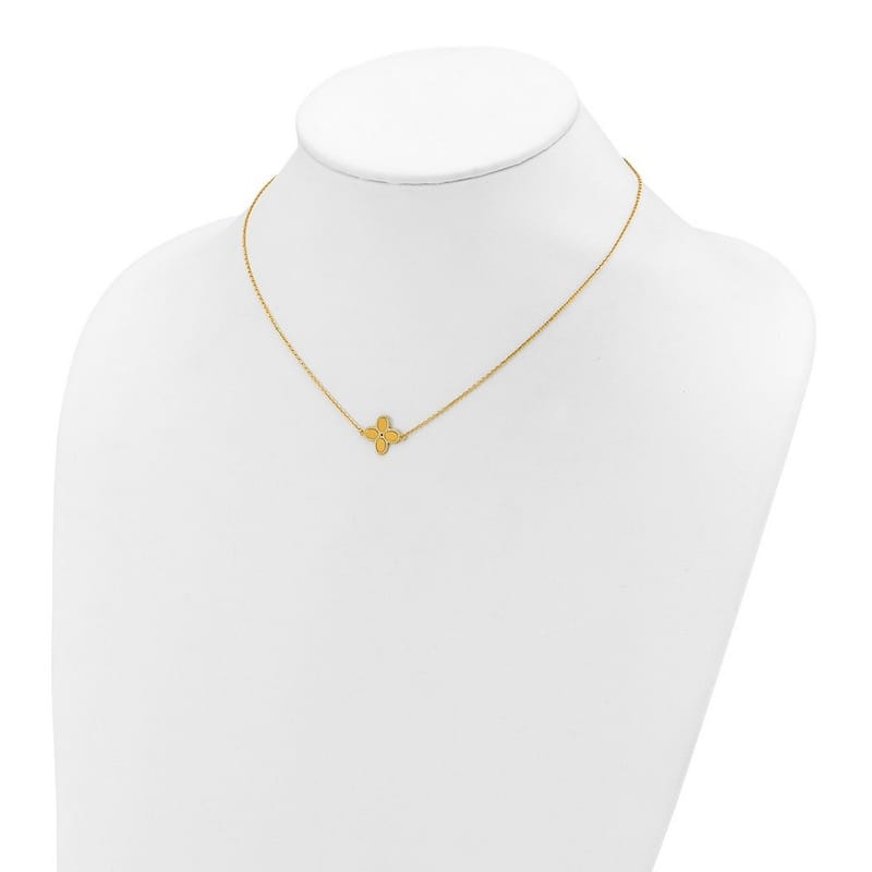 Curata Italian 14k Yellow Gold 16" 12.4mm Beaded Clover Necklace (Lobster)