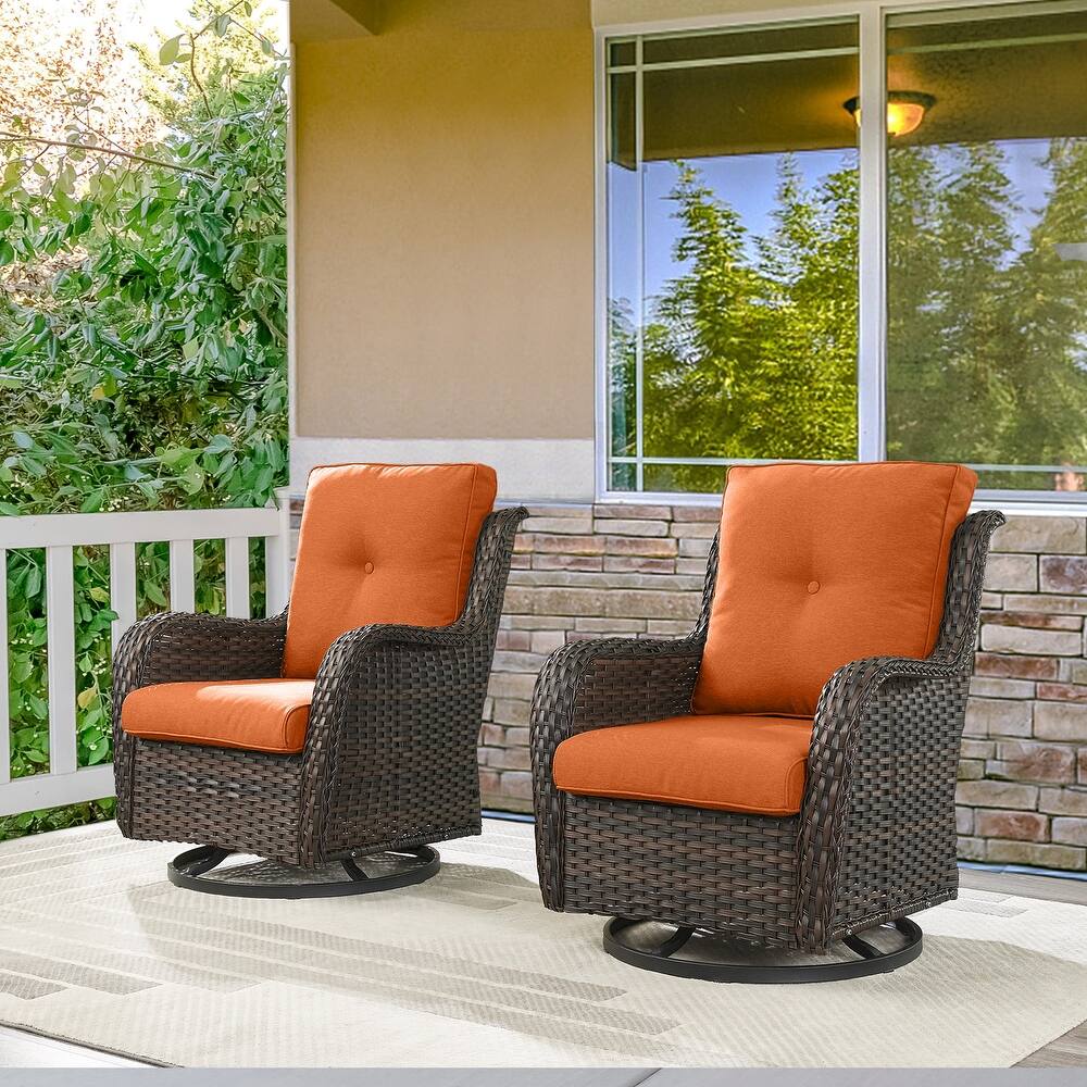 Meyreso Wicker PE Rattan Outdoor Patio Swivel Glider Chairs with 4'' Olefin Cushions (2-Pack)