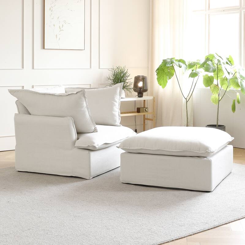 Modern Linen Upholstered Ottoman