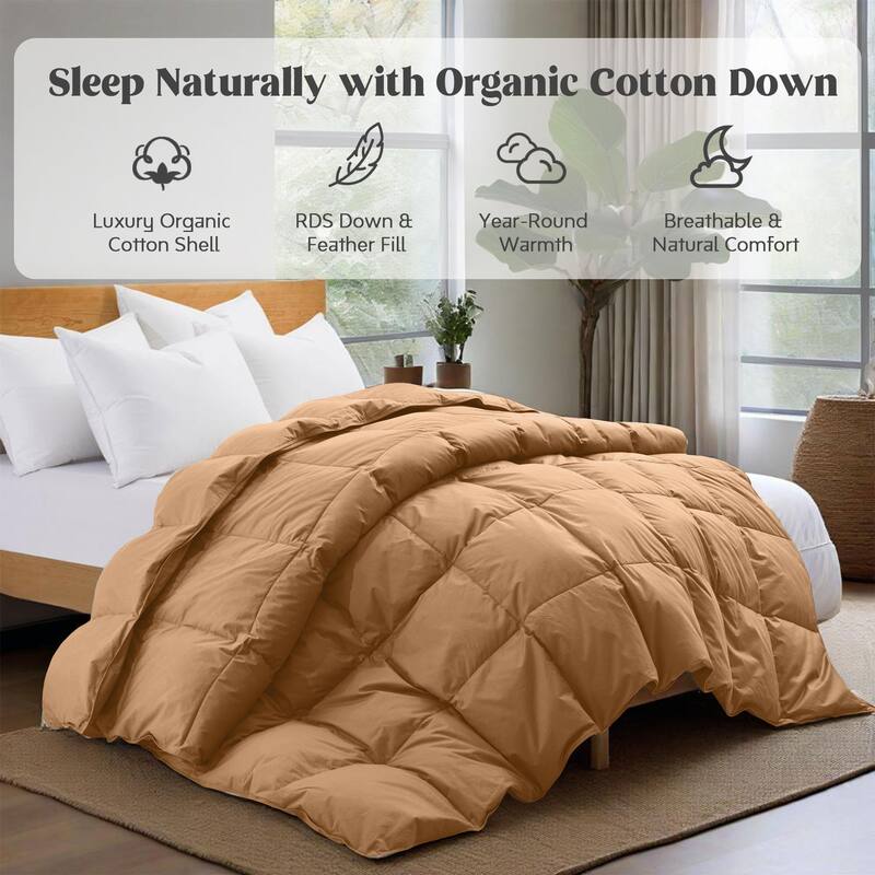 All Season 100% Organic Cotton Down Breathable Duvet Insert Medium Warmth Comforter
