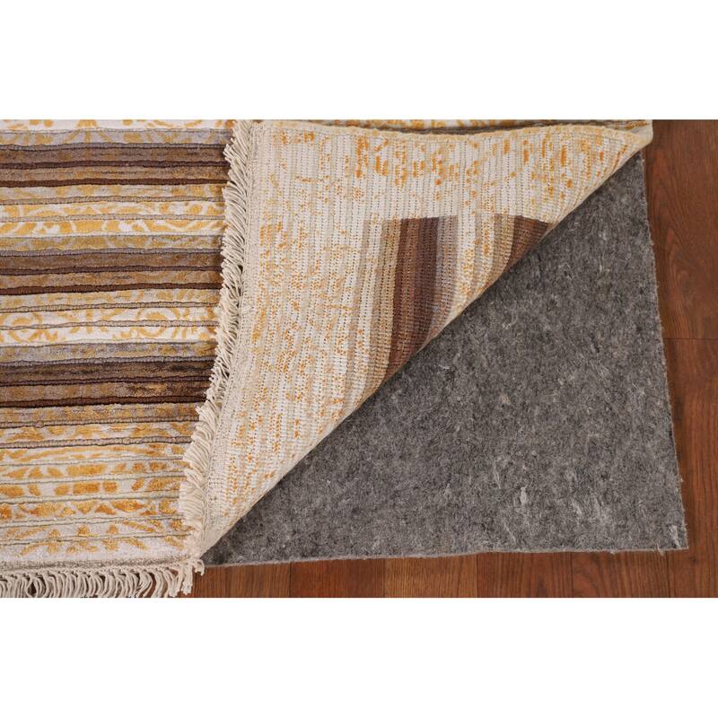 Striped Modern Abstract Accent Rug Handmade Yellow Wool Carpet - 2'9"x 4'10"