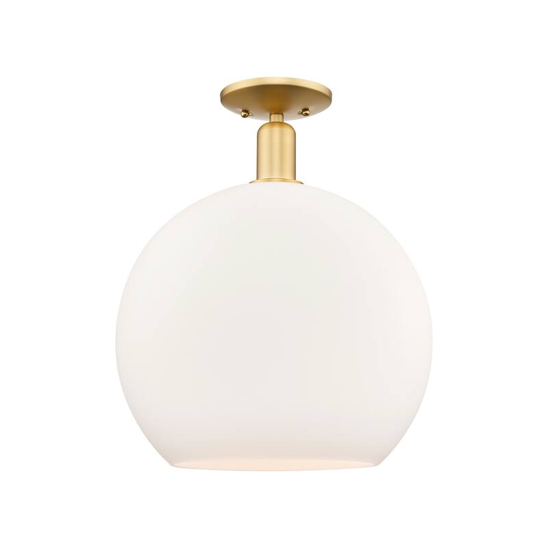 Innovations Lighting Endless Possibilities Arcadia - Athens - 1 Light 14" Semi-Flush Mount - Satin Gold/Matte White