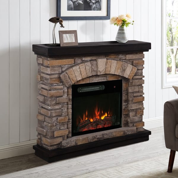 36-inch Wide Faux Stone Electric Fireplace Mantel - On Sale - Overstock ...