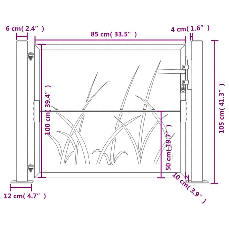 vidaXL Garden Gate Anthracite Steel Grass Design