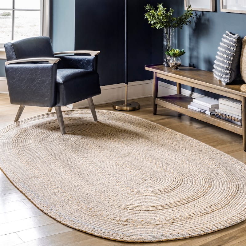 Nuloom Rowan Braided Texture Indoor/Outdoor Area Rug - 5' x 8' Oval - Ivory