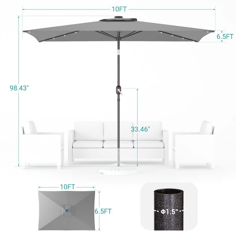Bonosuki 10 x 6.5ft LED Patio Rectangular Umbrella Outdoor Market Umbrella Aluminium/Steel with Tilt and Crank