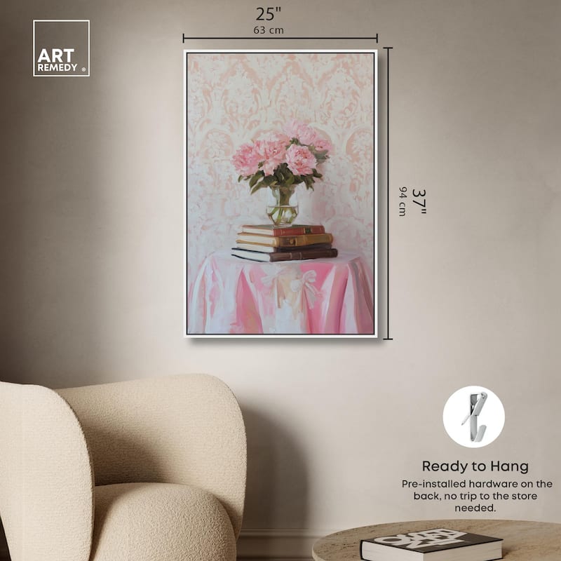 Pink Peonies on Books Canvas by Art Remedy