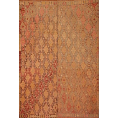 Hand Woven Oriental 100% Wool Carpet Southwestern Tribal Oranges & Rust Kilim Area Rug - 7' 4'' X 6' 1''