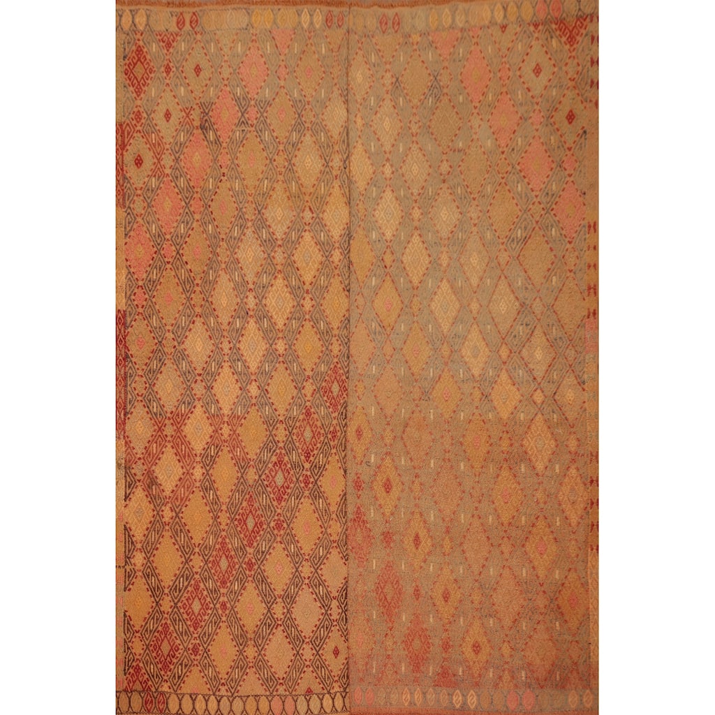 Hand Woven Oriental 100% Wool Carpet Southwestern Tribal Oranges & Rust Kilim Area Rug - 7' 4'' X 6' 1''