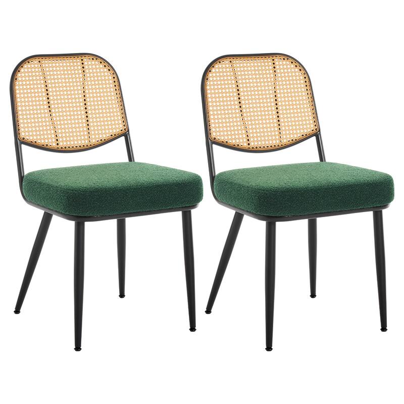 Upholstered Rattan Dining Chairs Set of 2 Side Chair - 33.86"H x 18.9"W x 22.83"D