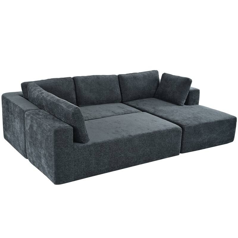 106.5'' U-Shaped 4 Seater Modular Sofa with 2 Chaise, Pillow, Anti-Wrinkle Chenille Fabric, High-Density Foam Comfort