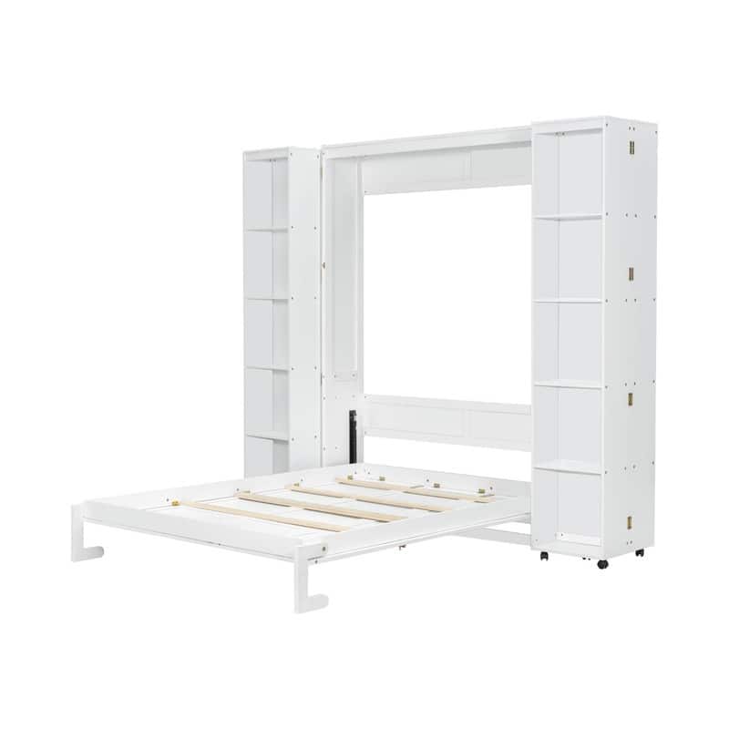 Queen Size Wooden Murphy Bed Wall Bed with Storage Doors