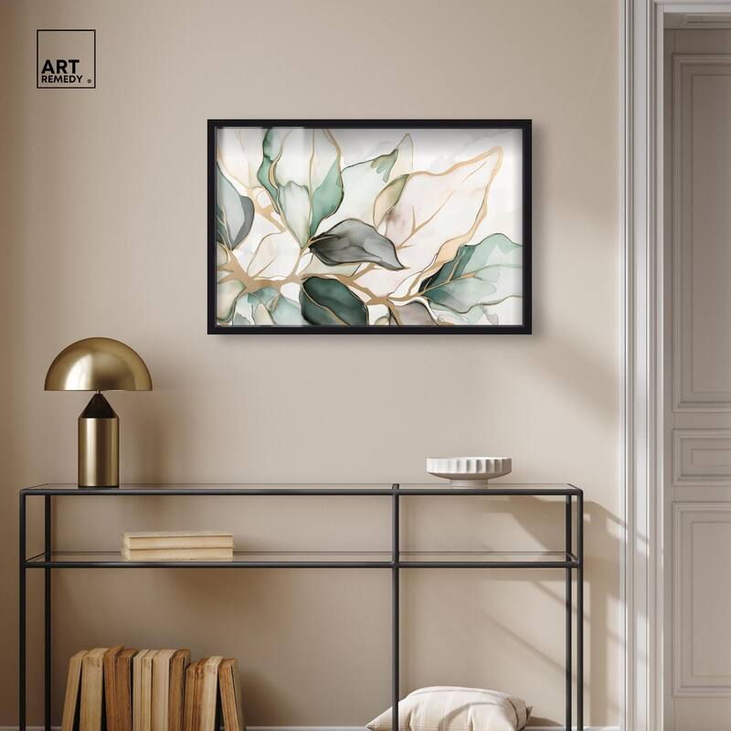 Golden Veined Leaves II Shadowbox by Art Remedy
