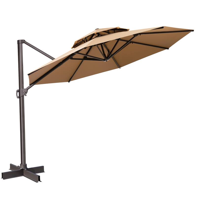 10 FT x 13 FT Outdoor Luxury Solar LED Patio Cantilever Umbrella With Base