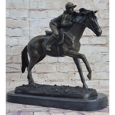 Jockey Equestrian Imitative Horse Race Bronze Sculpture Statue Figure Original Signed Art