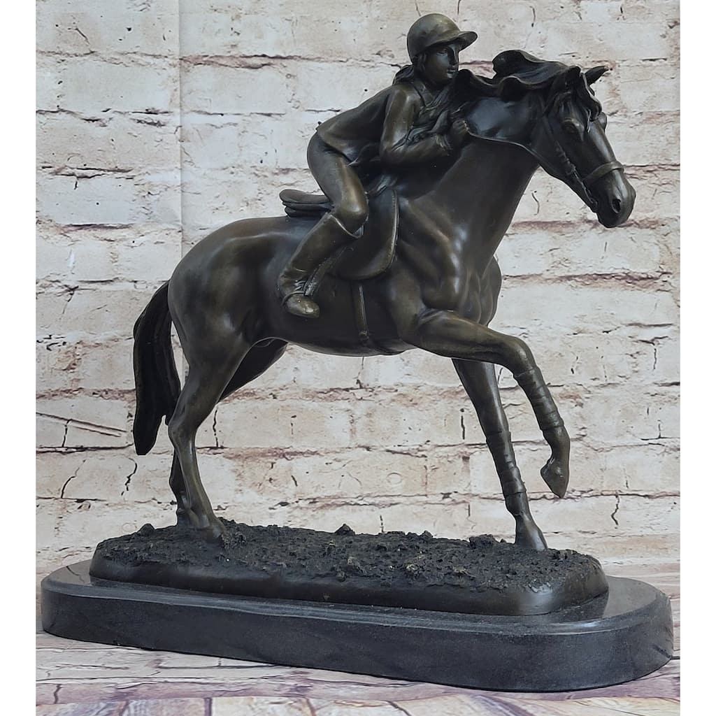 Jockey Equestrian Imitative Horse Race Bronze Sculpture Statue Figure Original Signed Art