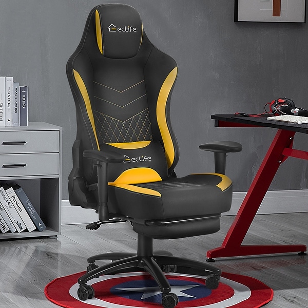 Massage gaming chair with deals lumbar support & footrest