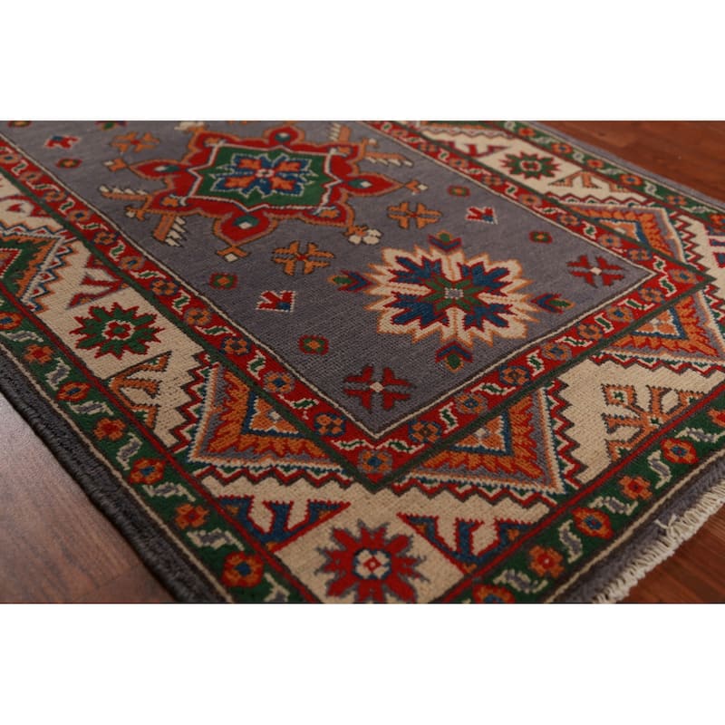 Gray Kazak Foyer Rug Oriental Handmade Wool Carpet - 2'9"x 4'1"