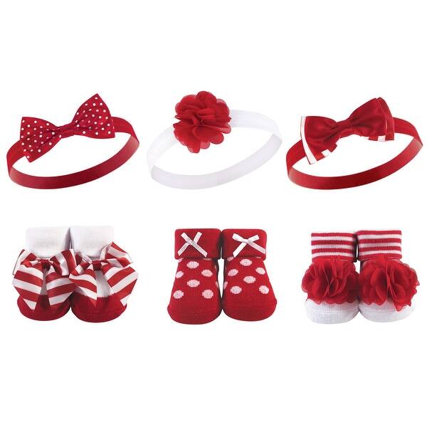 slide 1 of 1, Hudson Baby Infant Girl Headband and Socks Giftset 6pc, Red White Stripe, One Size - Red White Stripe Red White Stripe - One Size