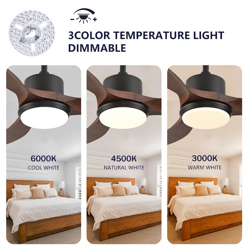 Sofucor 42"/48"/ 52"/60"Noiseless Walnut Wood Ceiling Fan with Remote Control, Integrated Light Optional