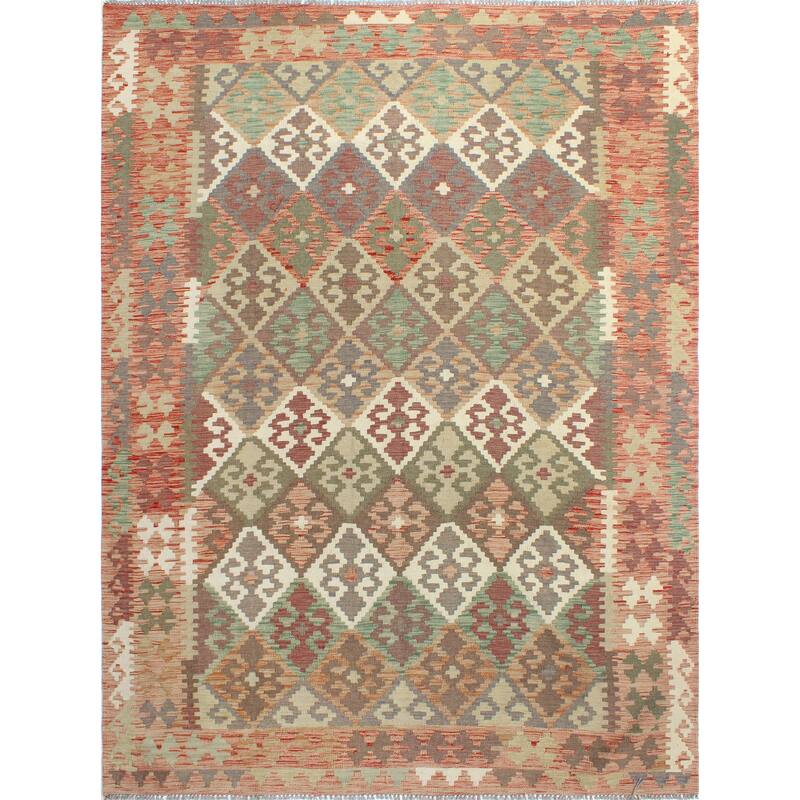 Sun Faded Flatweave Nathalie Brown/Ivory Rug - 6'7" x 9'5"