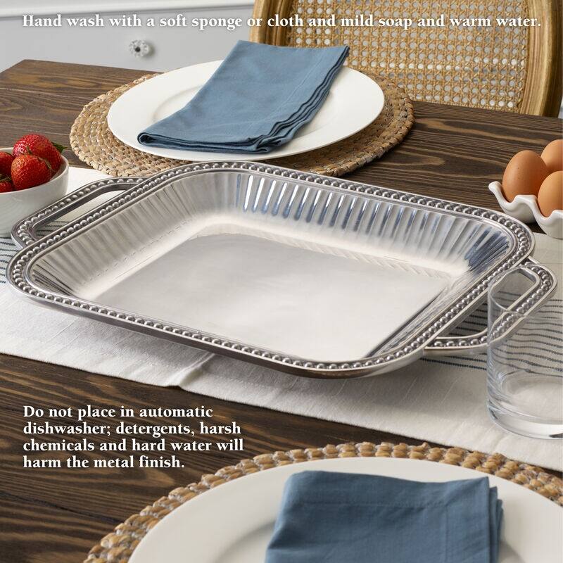 Wilton Armetale Flutes Pearls Rectangular Tray with Handle