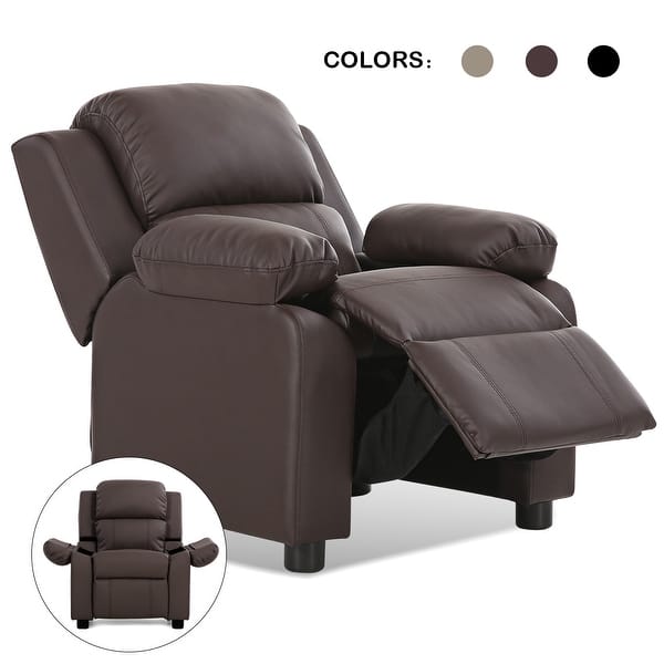 slide 2 of 12, Deluxe Padded Kids Sofa Armchair Recliner Headrest Children w/ Storage - Single Brown - Single