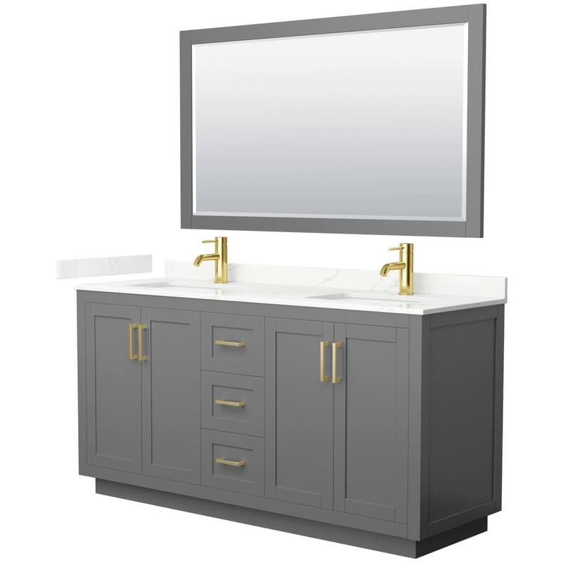 Wyndham Collection WCF292966D-QTZ-UNSM58 Miranda 66" Free Standing - Dark Gray / Giotto Quartz Top / Brushed Gold