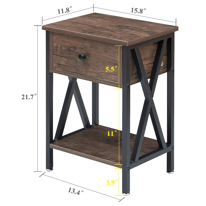 Modern 1-Drawert Nightstands X-Design with Storage Shelf, Set of 2 Nightstands