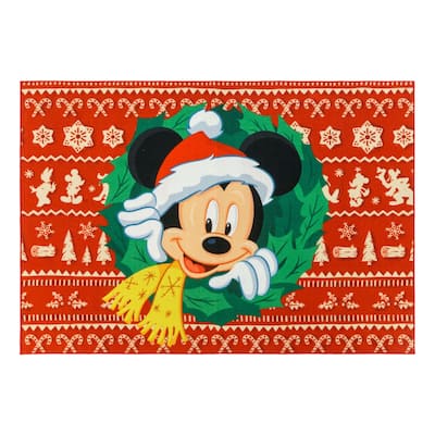 Licensed Disney Mickey Mouse Christmas Wreath Area Rug, 4'6"x6'6"
