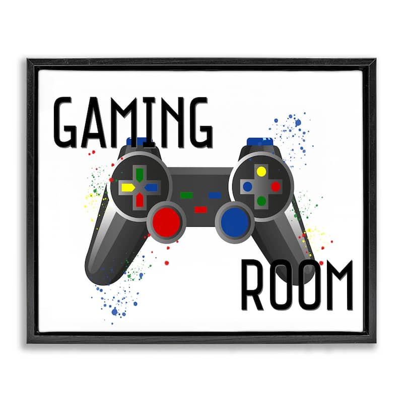 Stupell Gaming Room Modern Controller Framed Floater Canvas Wall Art Design By Kim Allen - 31 x 25 - Black
