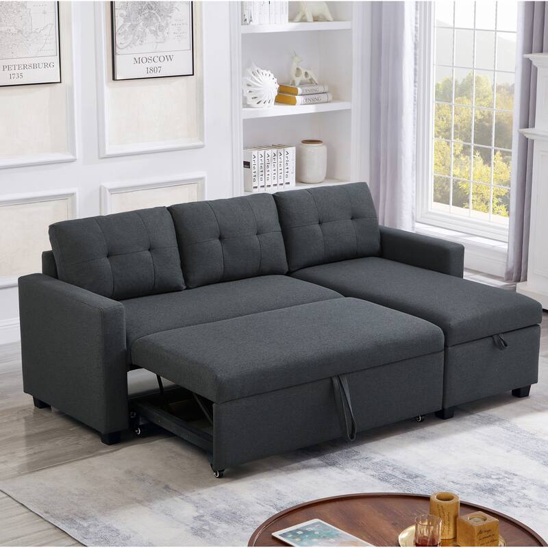 Pull Out Sofa Bed L-shape Sectional Couch Convertible Daybed wStorage Chaise
