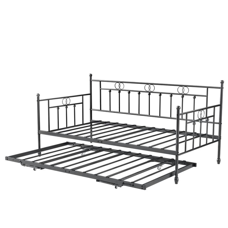 Twin Steel Metal Daybed With Pop-Up Trundle