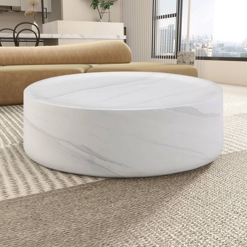 31.49'' Round coffee table,Sturdy Fiberglass table for Living Room, White, No Need Assembly