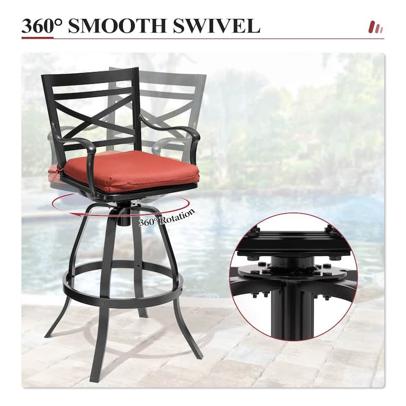 Outdoor Patio Swivel Bar Stool Aluminum Bar Chair with Sunbrella Cushion