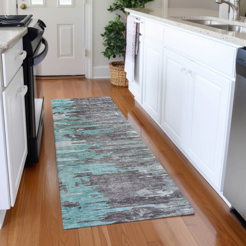 Machine Washable Indoor/ Outdoor Chantille Modern Ombre Rug - Teal - 2'3" x 7'6"