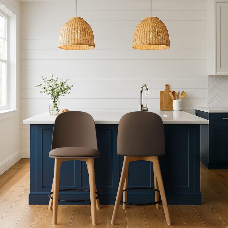 25" Plastic Armless Bar Stool Chair Dowel Natural Wood Eiffel Legs For Kitchen Counter Height Dining