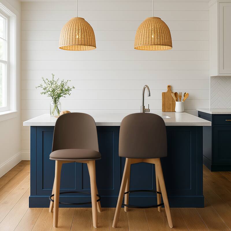 Set of 2 Designer Eiffel Chairs Counter Stools With Backs Side Molded Shell Kitchen Office Dining Dowel Bar Patio