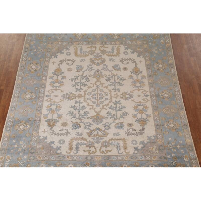 Ivory Oushak Living Room Area Rug Handmade Wool Carpet - 7'11"x 9'9"