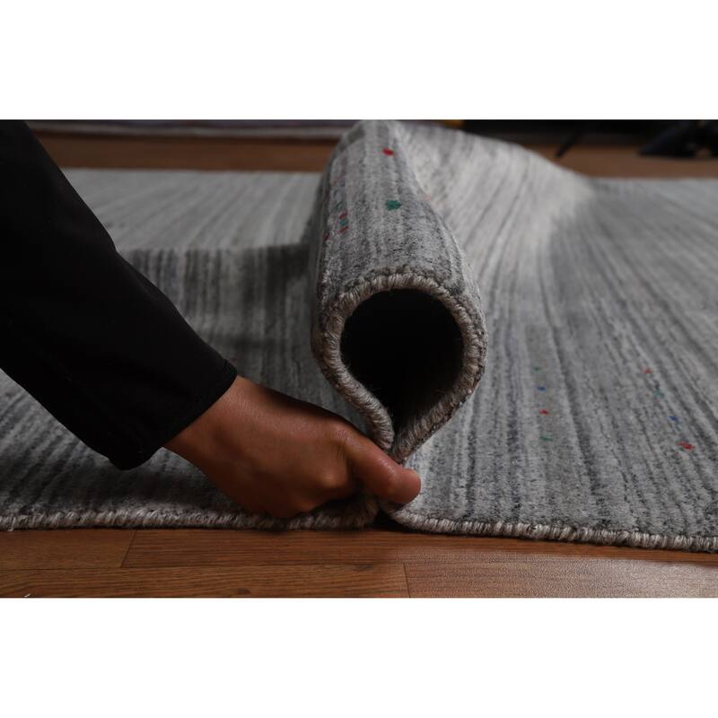 Hand Knotted Oriental 100% Wool Carpet Tribal Stripe Greys & Charcoal Gabbeh Area Rug - 9' 10'' X 8' 1''