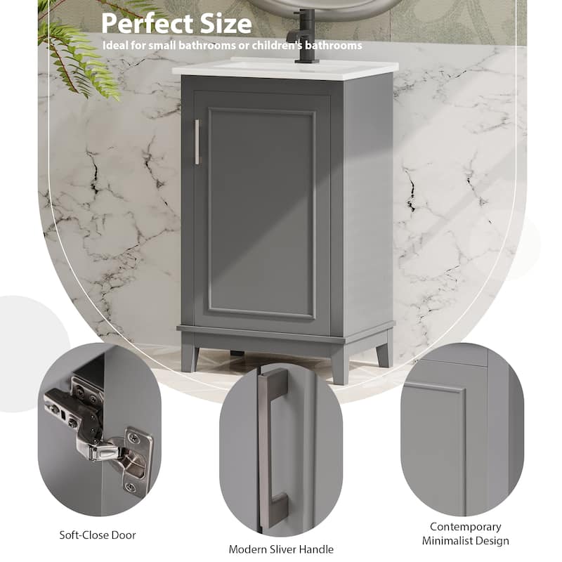 Bathroom Vanity with Sink, Small Bathroom Cabinet with Storage Racks, Single Basin Vanity Set with Soft-Close Door