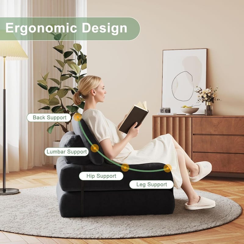 Portable Full Floor Folding Sofa Bed, Convertible Sleeper Chair for Living Room