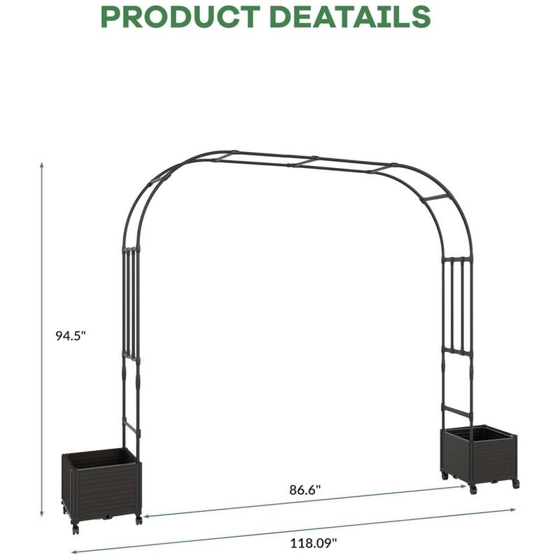 Outdoor Metal Wedding Arch Flowers Frame Backdrop Stand for Plant Climbing, Span 86.6"