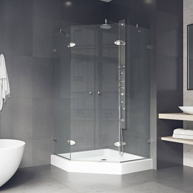 VIGO Gemini Frameless Hinged Neo-Angle Shower Enclosure and Base