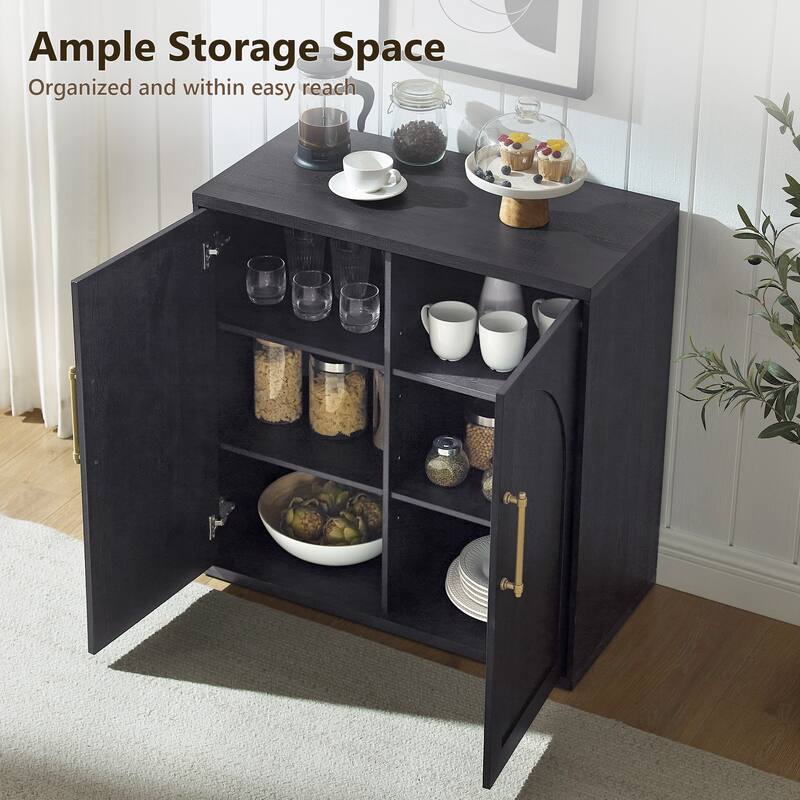 31" Modern Arched Recess Sideboard, Wood Kitchen Buffet, File Cabinet