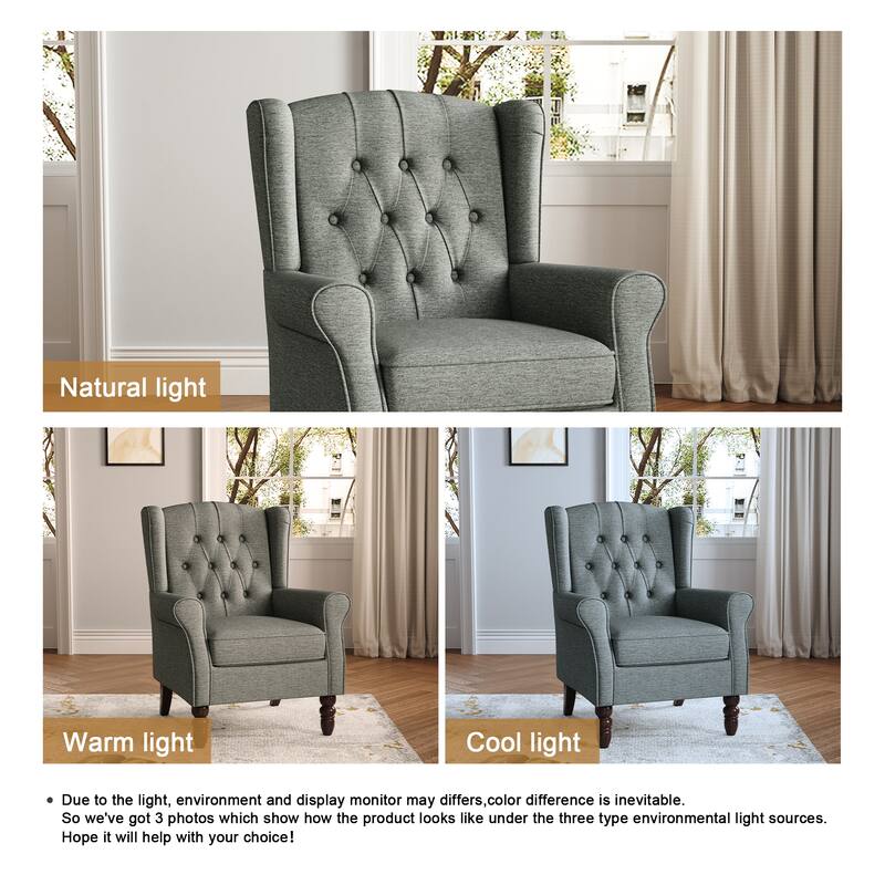 Button Tufted Wingback Accent Chair Upholstered Armchair