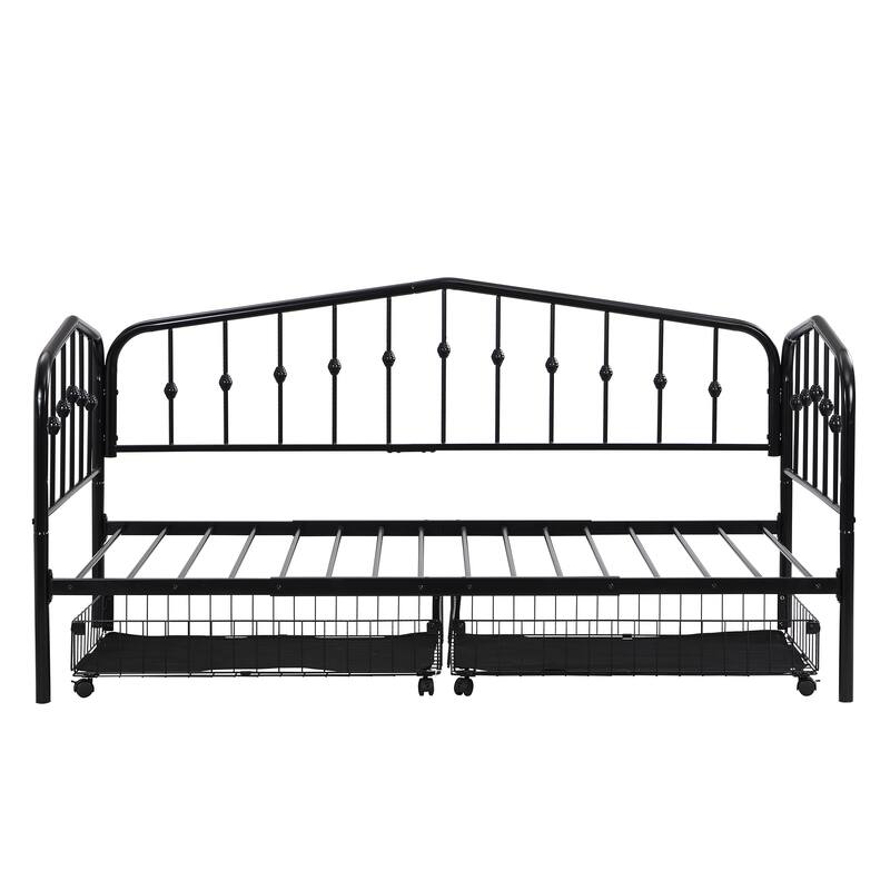 Black Iron Daybed, Twin Size, 2 Drawers Bed Bath & Beyond 39807815