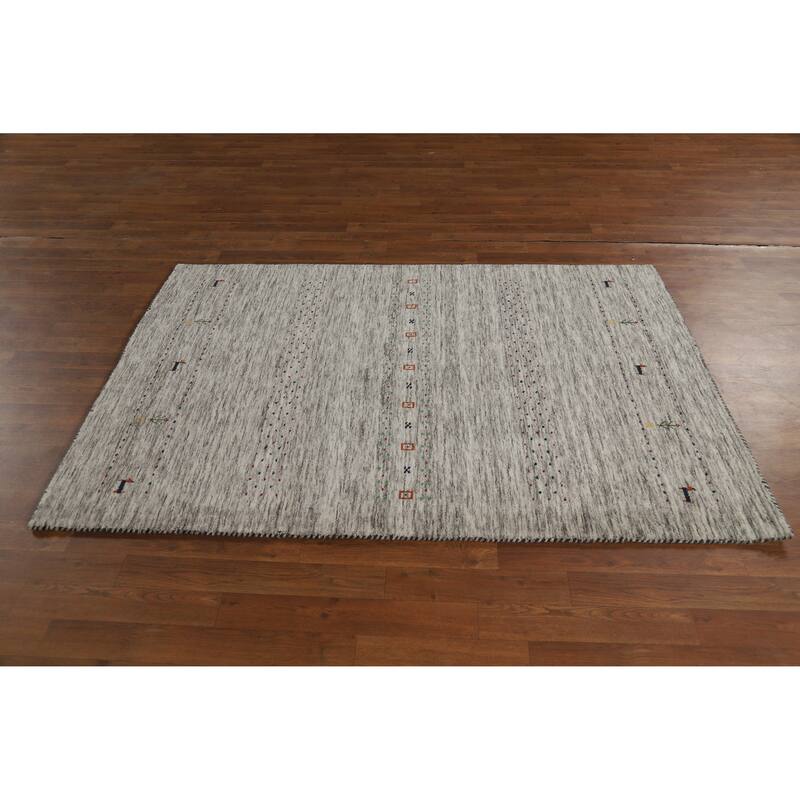 Hand Knotted Oriental 100% Wool Carpet Tribal Animal Pictorial Beige & Ivories Gabbeh Area Rug - 5' 11'' X 4' 1''