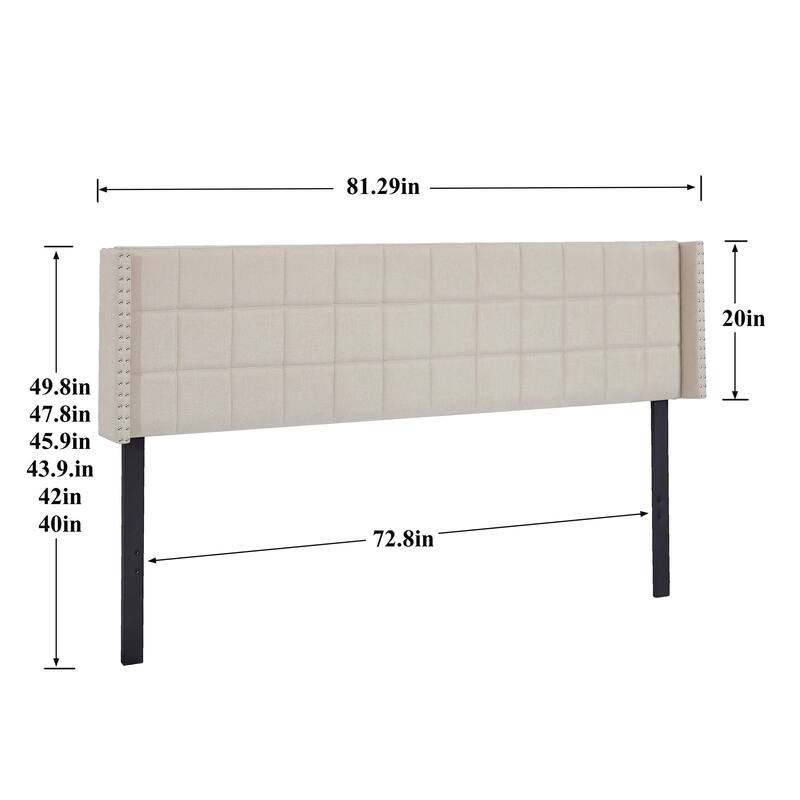 Javlergo Queen/King Size Adjustable Upholstered Headboard, Modern Wingback Headboard with Double Nailhead Trimming